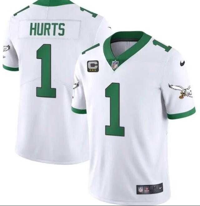 Men's Philadelphia Eagles #1 Jalen Hurts White Kelly Green With C Patch Jersey,We sell and wholesale Men's Philadelphia Eagles #1 Jalen Hurts White Kelly Green With C Patch Jersey on line form chian!